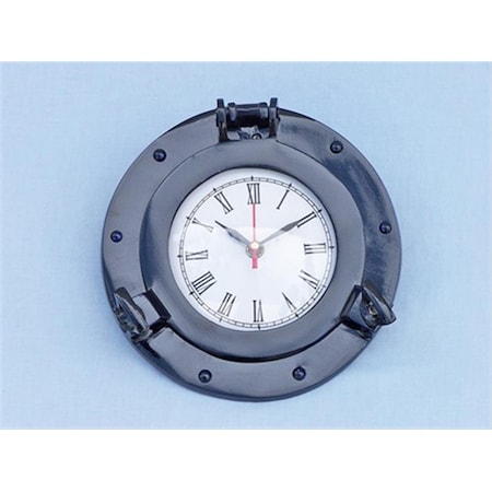 Handcrafted Model Ships Brass Deluxe Class Porthole Clock 8 in. - Dark Blue Decorative Accent WC-1444-10-Blue